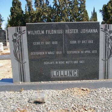 LOLLING Wilhelm Filonius 1900-1950 &amp; Hester Johanna 1913-1973