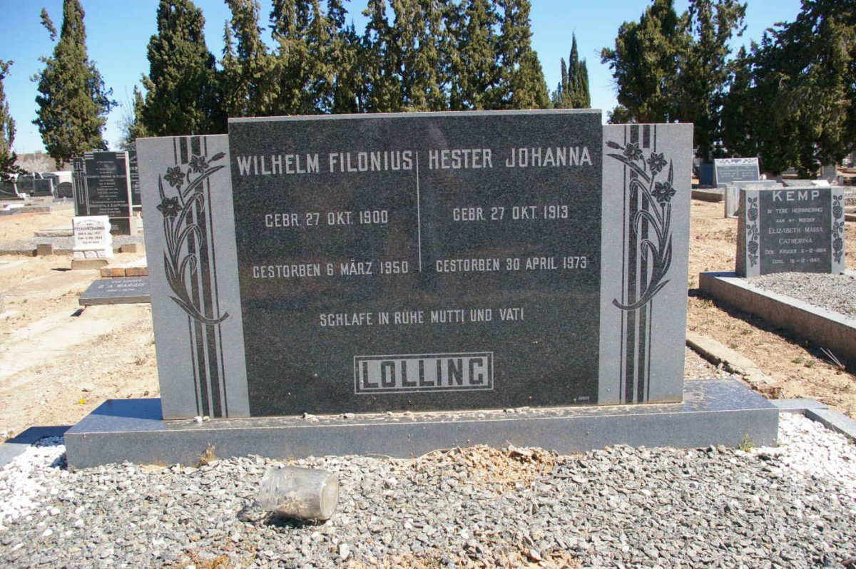 LOLLING Wilhelm Filonius 1900-1950 &amp; Hester Johanna 1913-1973