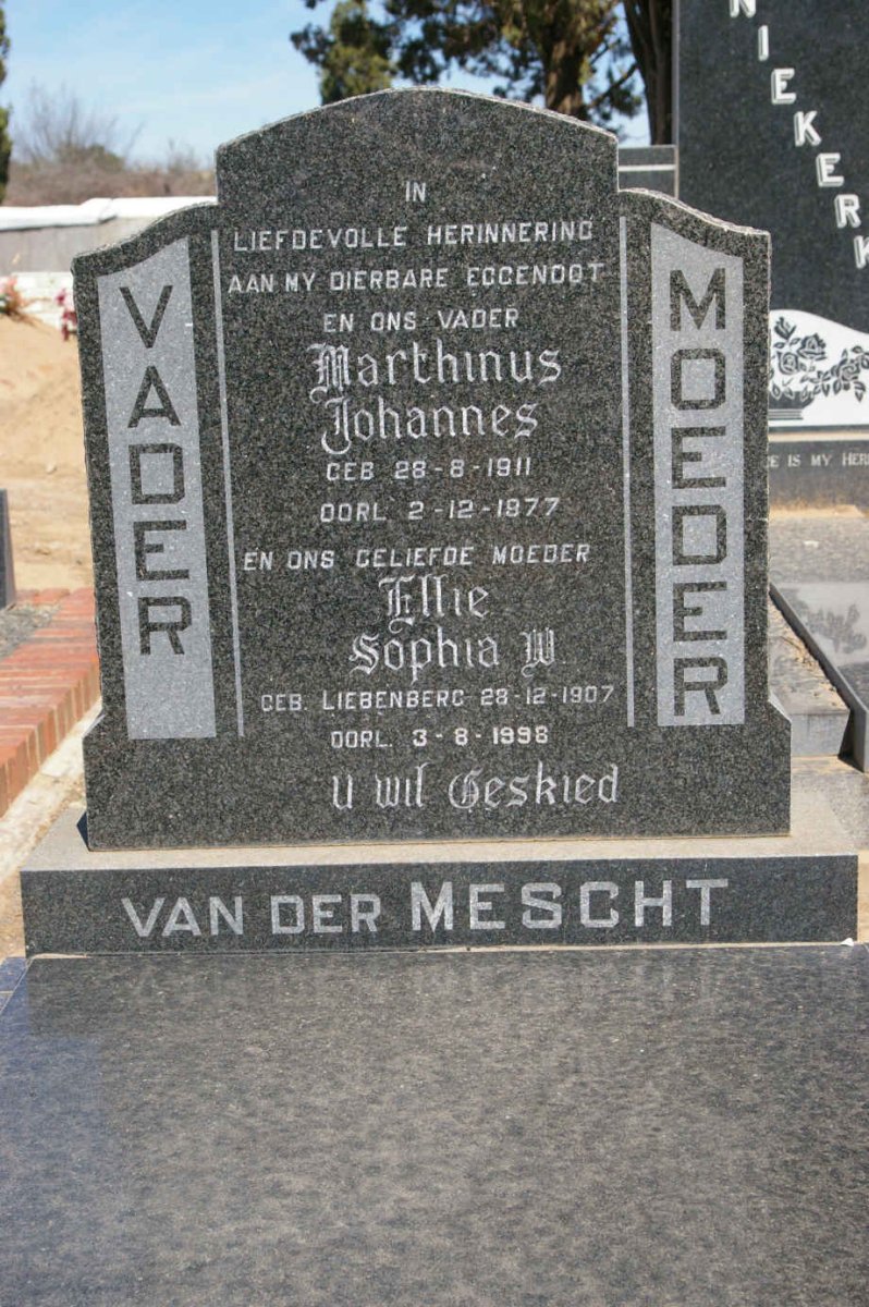 MESCHT Marthinus Johannes, van der 1911-1977 &amp; Ellie Sophia W. LIEBENBERG 1907-1998