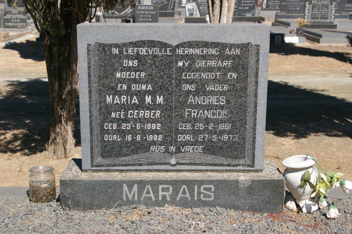 MARAIS Andries Francois 1881-1973 &amp; Maria M.M. GERBER 1892-1982