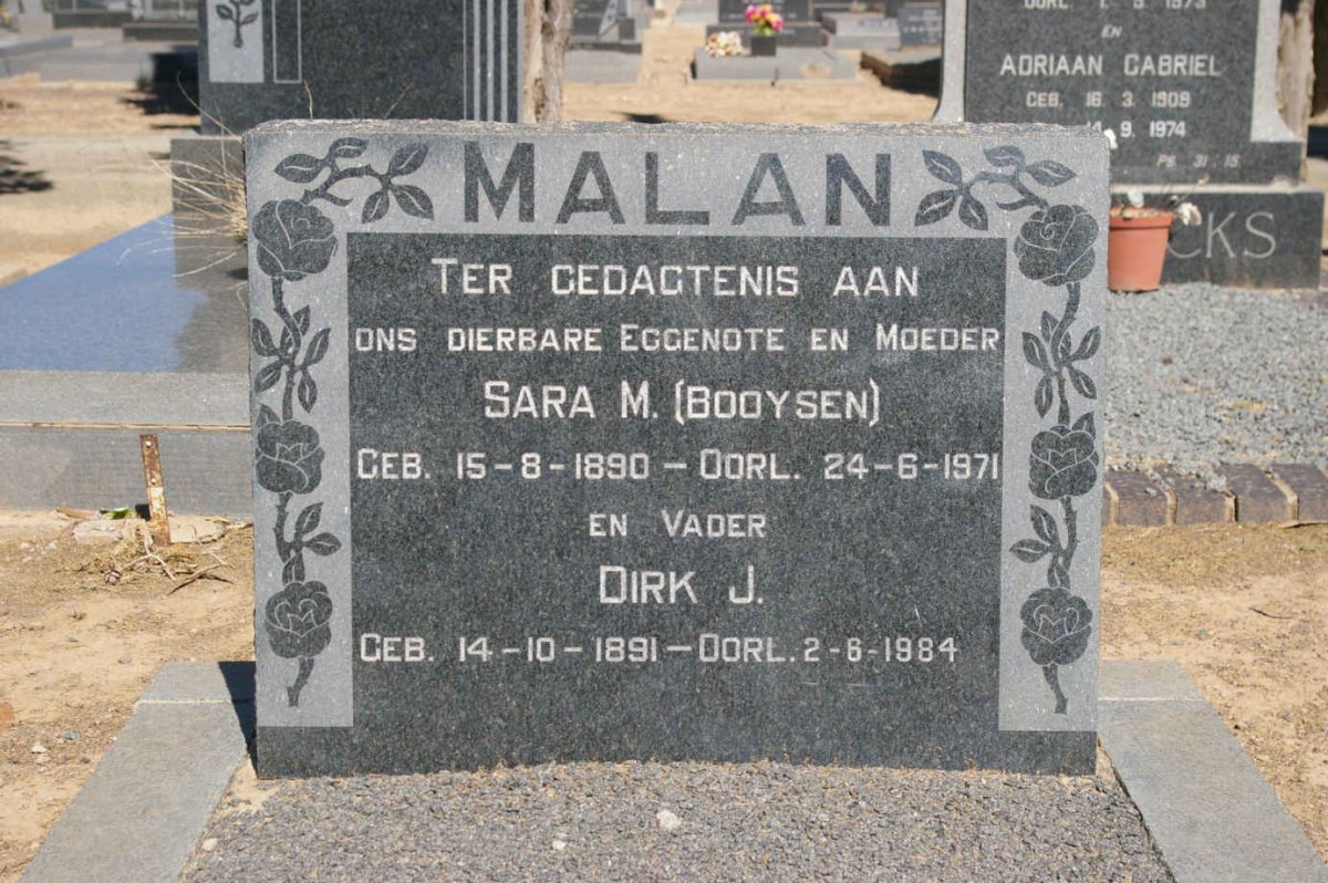 MALAN Dirk J. 1891-1984 &amp; Sara M. BOOYSEN 1890-1971