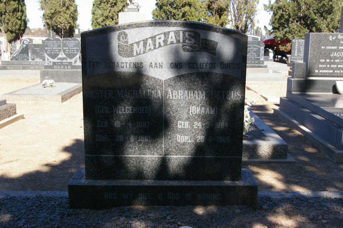 MARAIS Abraham Petrus 1884-1965 &amp; Hester Magdalena WELGEMOED 1887-1965