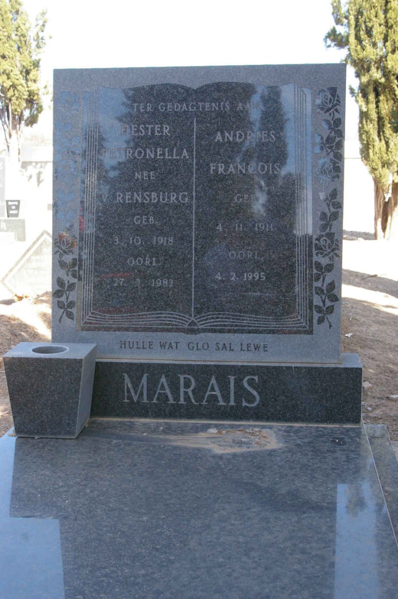 MARAIS Andries Francois 1911-1995 &amp; Hester Petronella V. RENSBURG 1918-1982