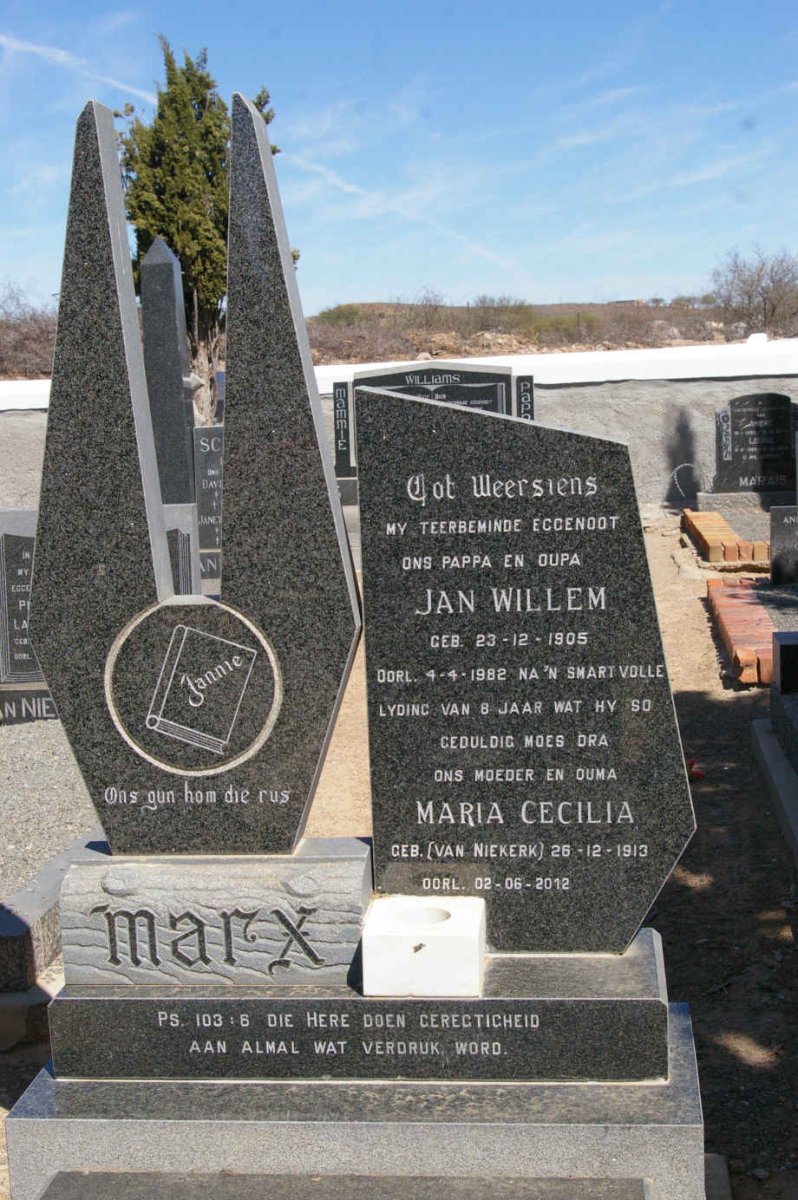 MARX Jan Willem 1905-1982 &amp; Maria Cecilia VAN NIEKERK 1913-2012