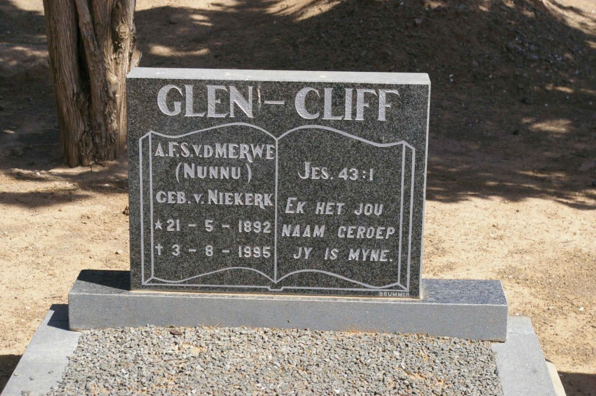 MERWE A.F.S., v.d. nee V. NIEKERK 1892-1995