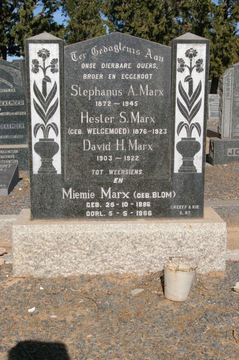 MARX Stephanus A. 1872-1945 &amp; Hester S. WELGEMOED 1876-1923 ::
