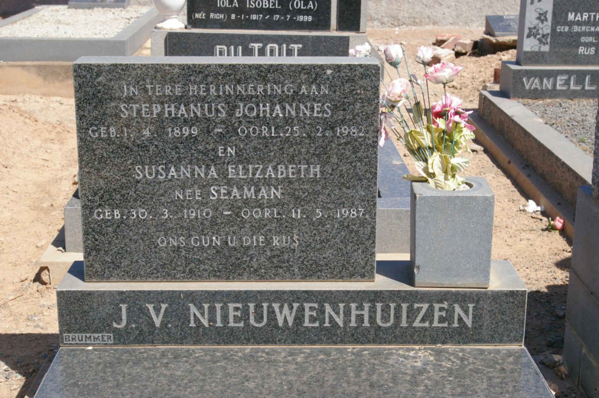 NIEUWENHUIZEN Stephanus Johannes, J.v. 1899-1982 &amp; Susanna Elizabeth SEAMAN 1910-1987