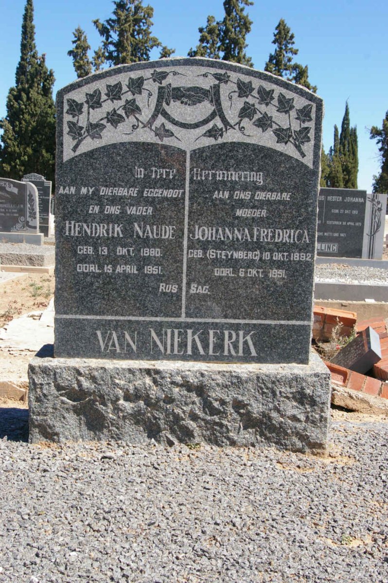 NIEKERK Hendrik Naude, van 1890-1951 &amp; Johanna Fredrica STEYNBERG 1892-1951