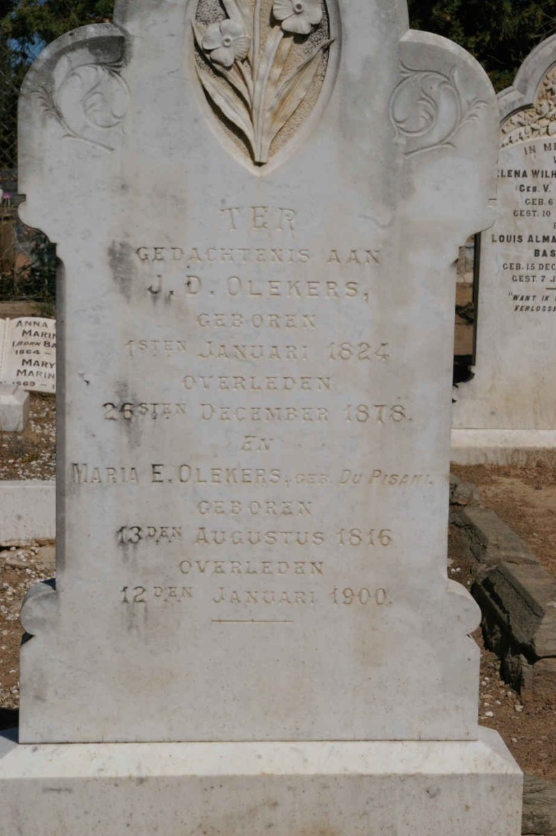 OLEKERS J.D. 1824-1878 &amp; Maria E. DU PISANI 1816-1900