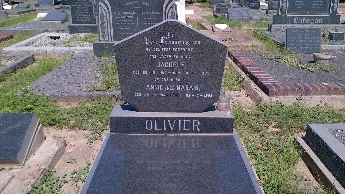OLIVIER Jacobus 1917-1983 &amp; Annie MARAIS 1909-1989