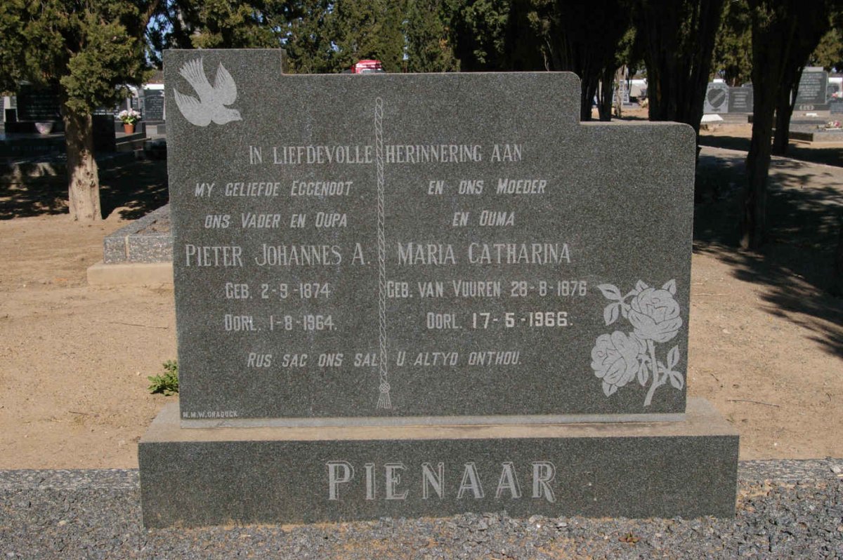 PIENAAR Pieter Johannes A. 1874-1964 &amp; Maria Catharina VAN VUUREN 1876-1966