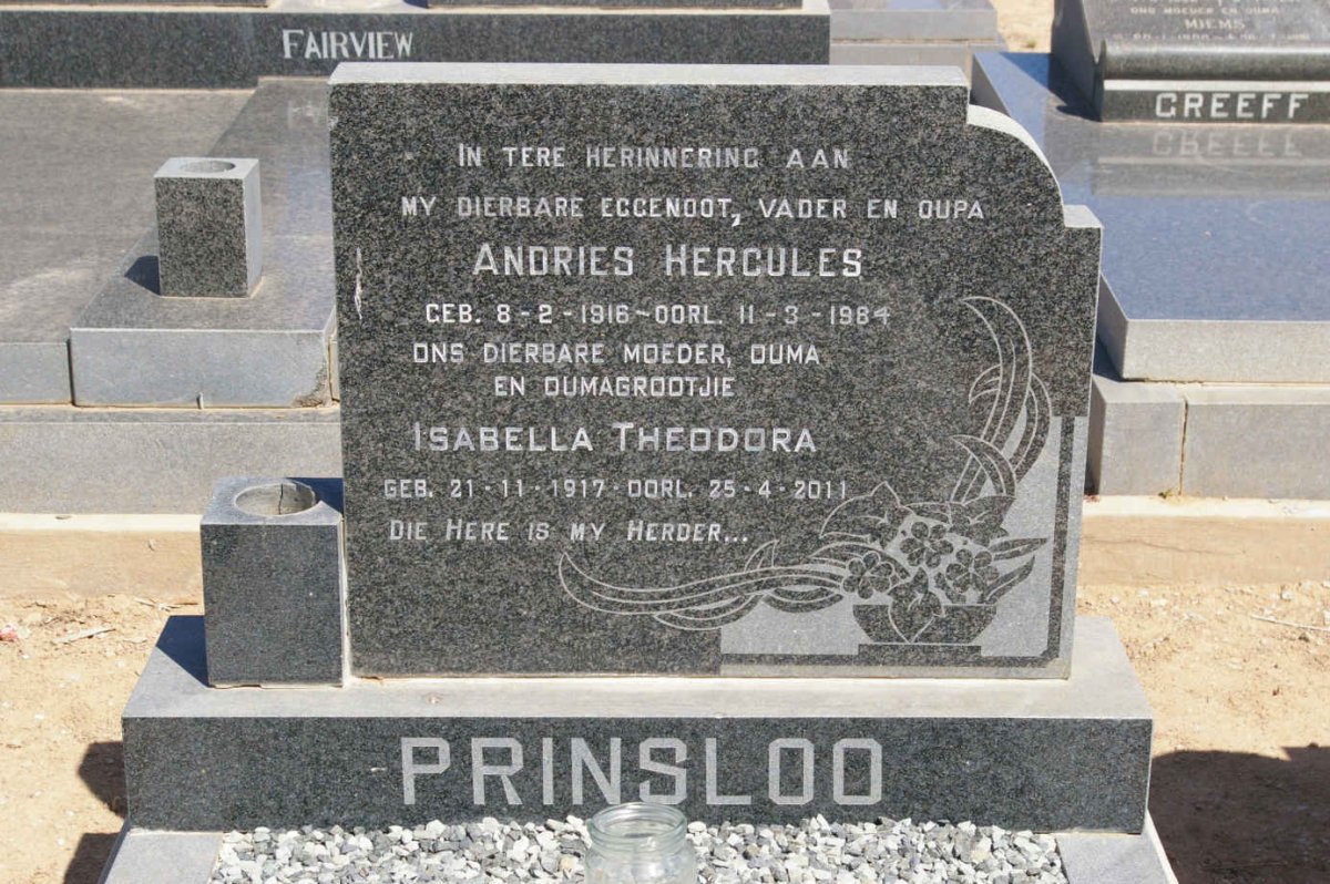 PRINSLOO Andries Hercules 1916-1984 &amp; Isabella Theodora 1917-2011