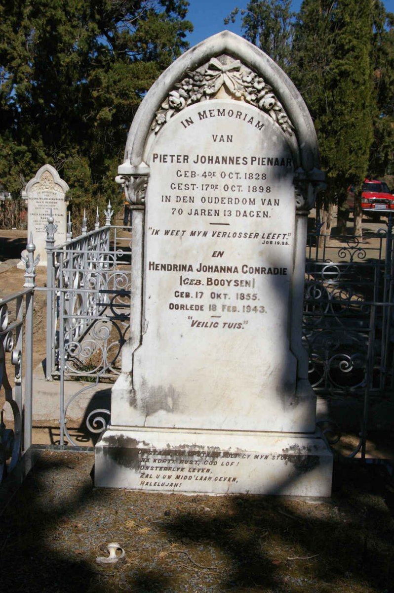 PIENAAR Pieter Johannes 1828-1898 &amp; Hendrina Johanna Conradie BOOYSEN 1855-1943