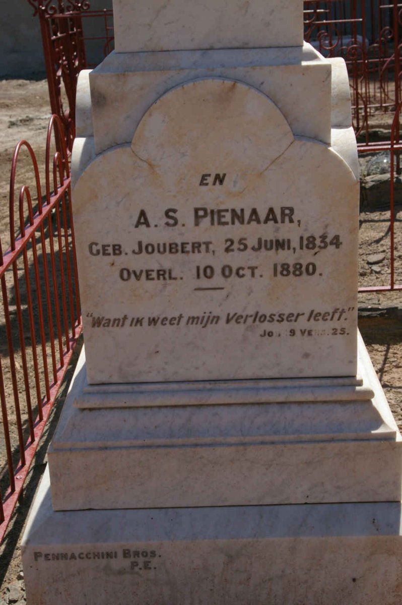 PIENAAR A.S nee JOUBERT 1834-1880