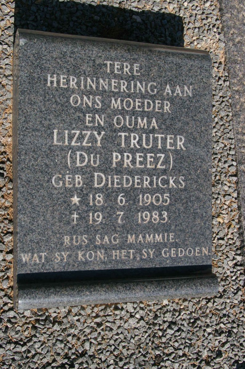 PREEZ Willem Adriaan, du 1892-1940 &amp; Lizzy TRUTER voorheen DU PREEZ nee DIEDERICKS 1905-1983
