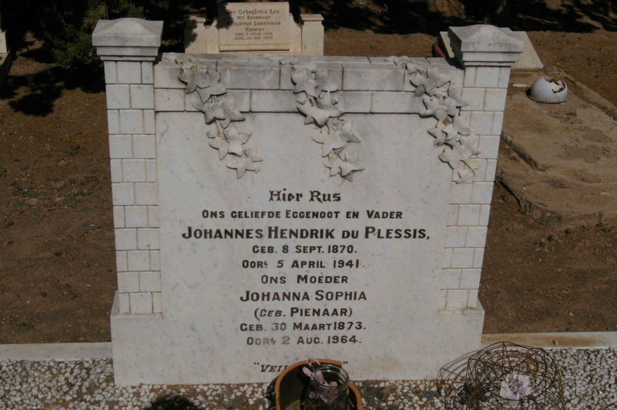 PLESSIS Johannes Hendrik, du 1870-1941 &amp; Johanna Sophia PIENAAR 1873-1964