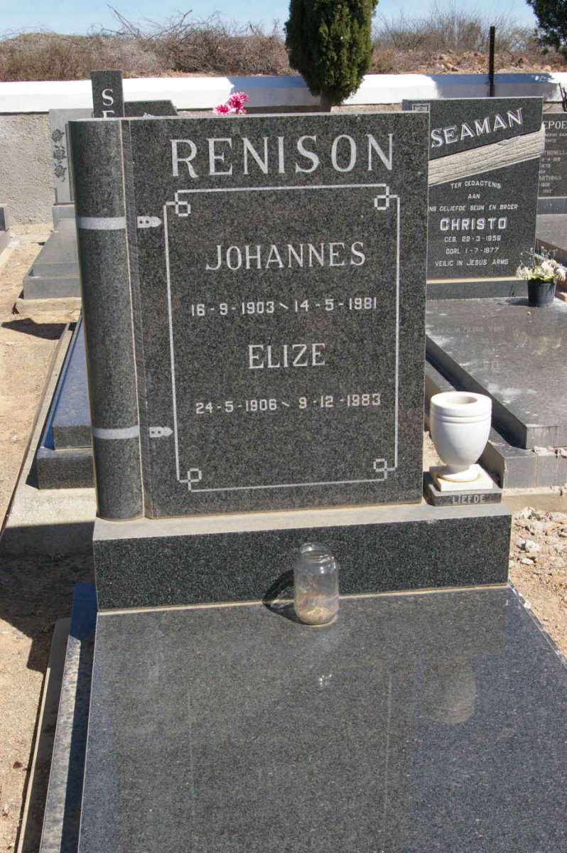 RENISON Johannes 1903-1981 &amp; Elize 1906-1983