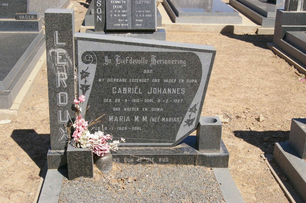 ROUX Gabriel Johannes, le 1915-1987 &amp; Maria M.M. MARIAS 1926-