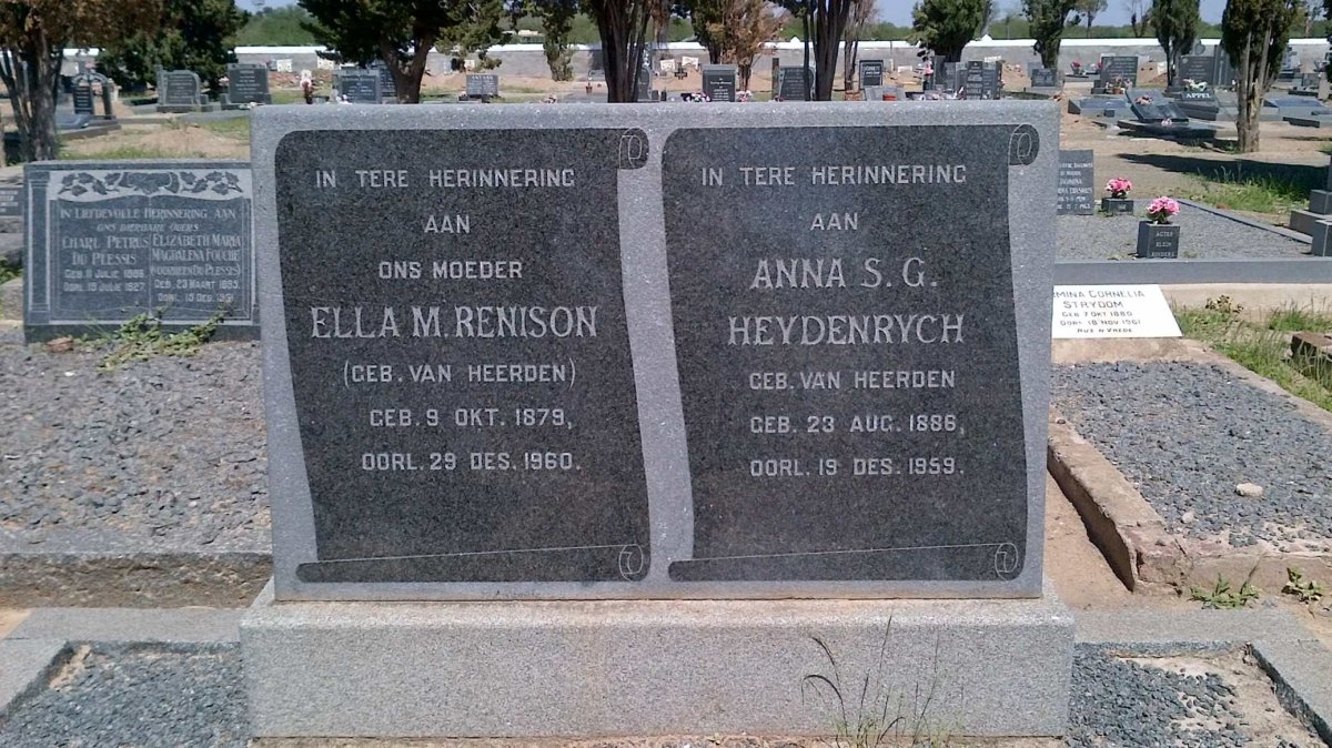 RENISON Ella M. nee VAN HEERDEN 1879-1960 :: HEYDENRYCH Anna S.G. nee VAN HEERDEN 1886-1959