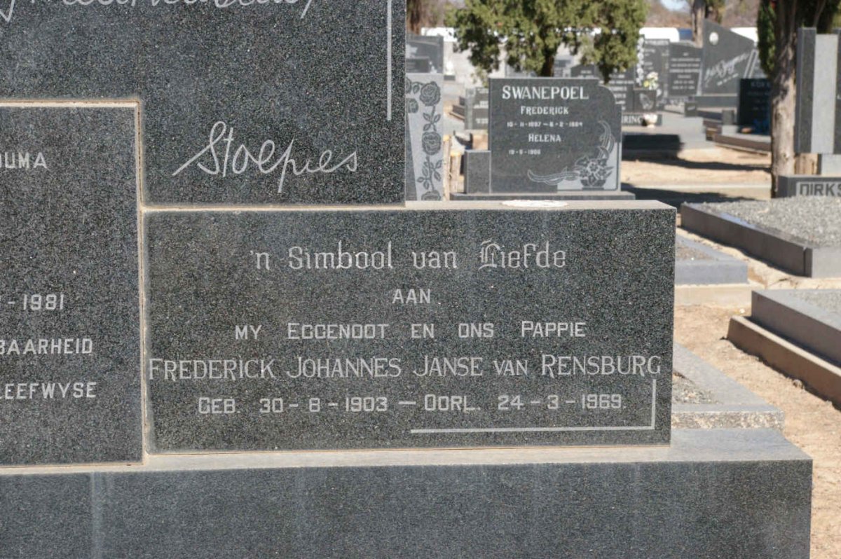 RENSBURG Frederick Johannes, Janse van 1903-1969 &amp; Jacoba Sophia WEIDEMAN 1912-1981
