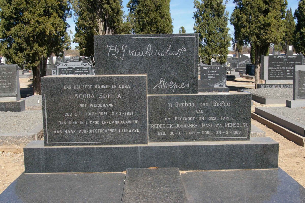RENSBURG Frederick Johannes, Janse van 1903-1969 &amp; Jacoba Sophia WEIDEMAN 1912-1981