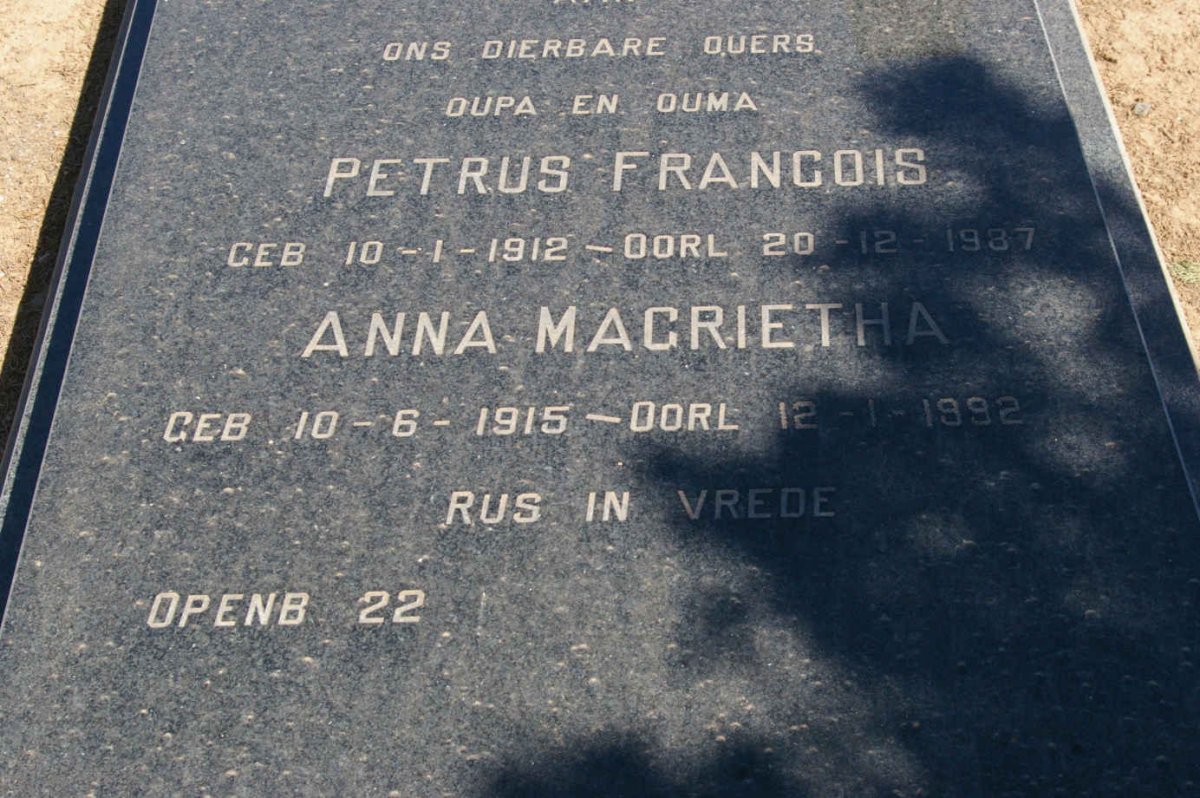 RENSBURG Petrus Francois, Janse van 1912-1987 &amp; Anna Magrietha 1915-1992