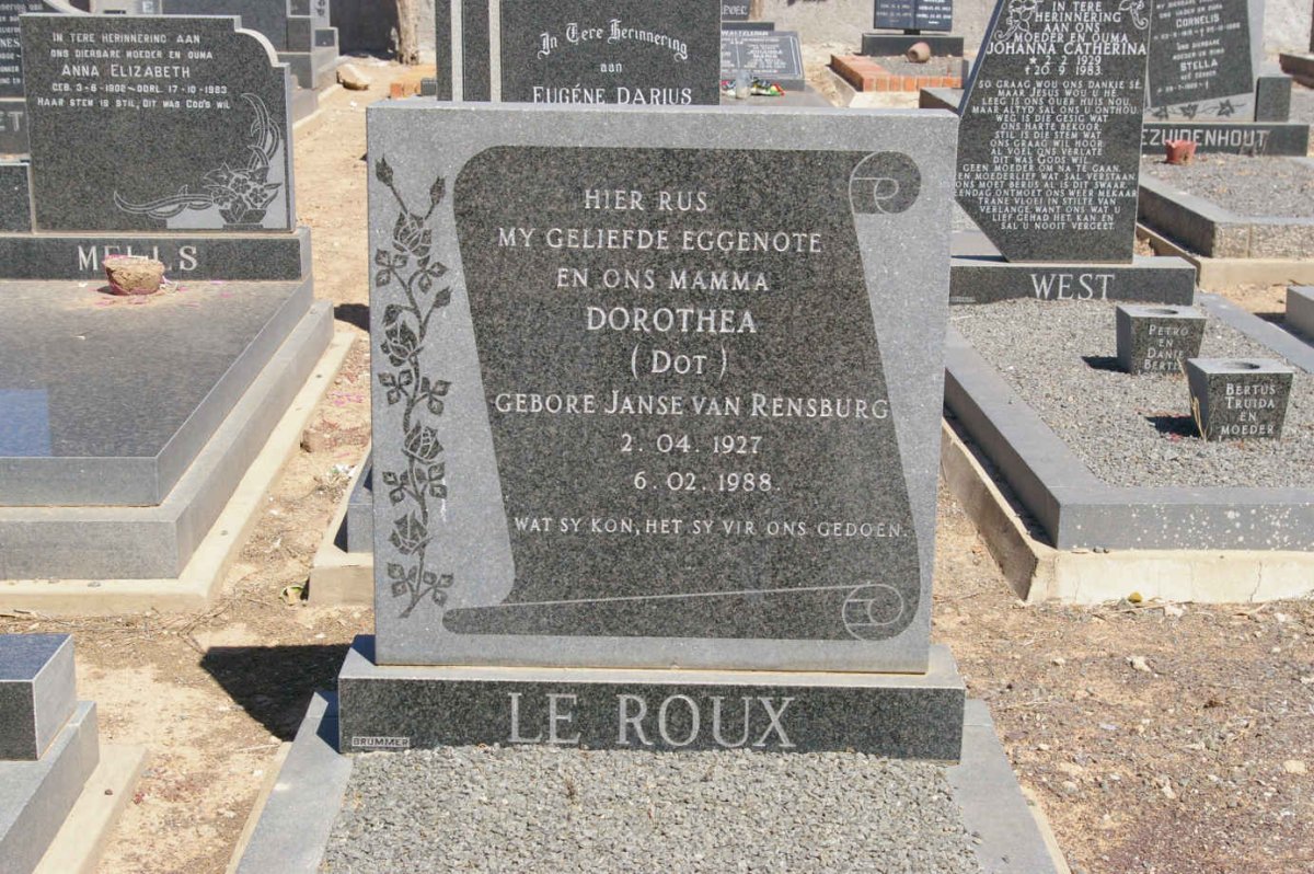 ROUX Dorothea, le nee JANSE VAN RENSBURG 1927-1988