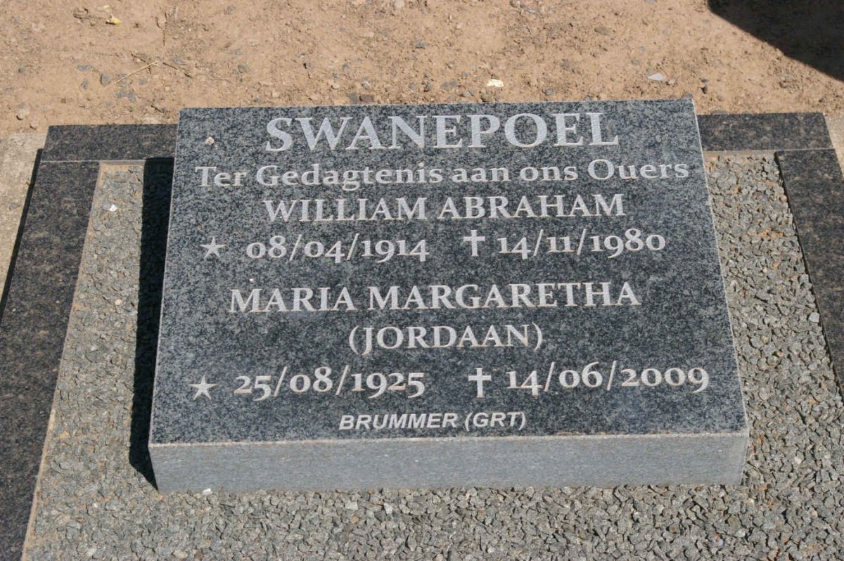 SWANEPOEL William Abraham 1914-1980 &amp; Maria Margaretha JORDAAN 1925-2009