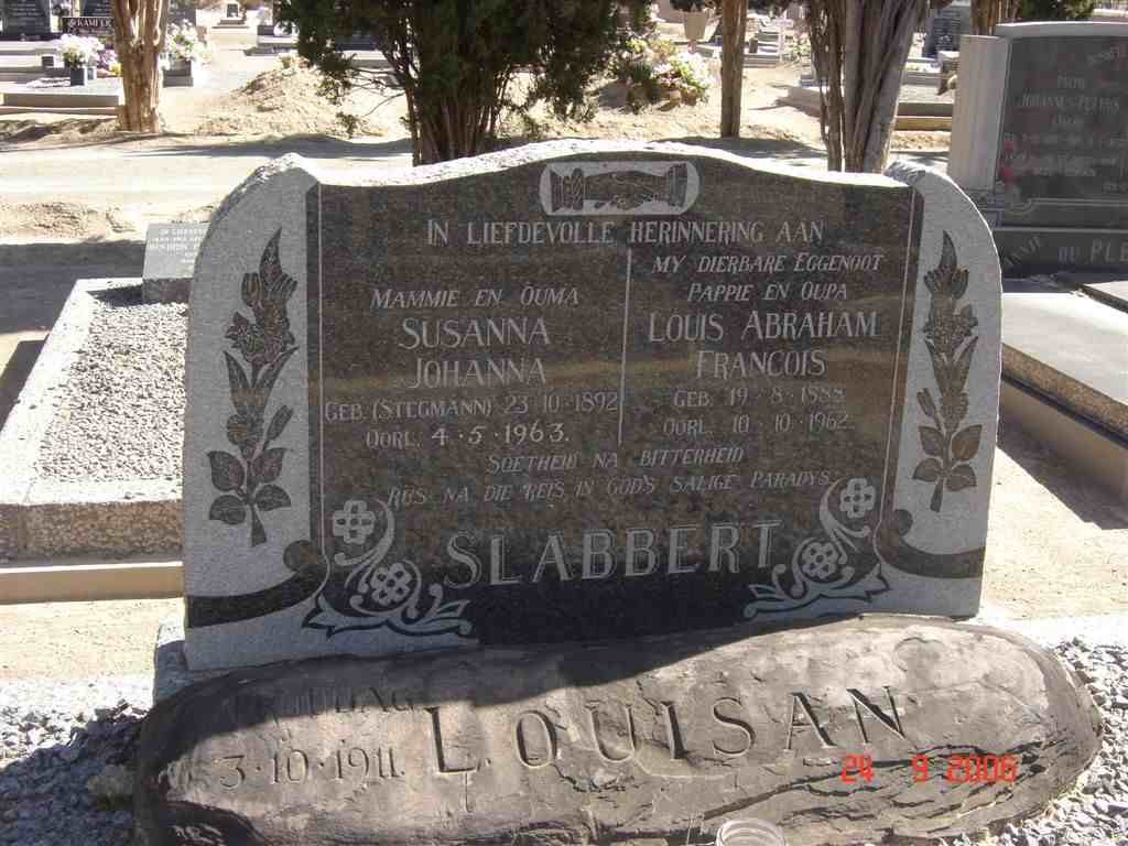 SLABBERT Louis Abraham Francois 1888-1962 &amp; Susanna Johanna STEGMANN 1892-1963