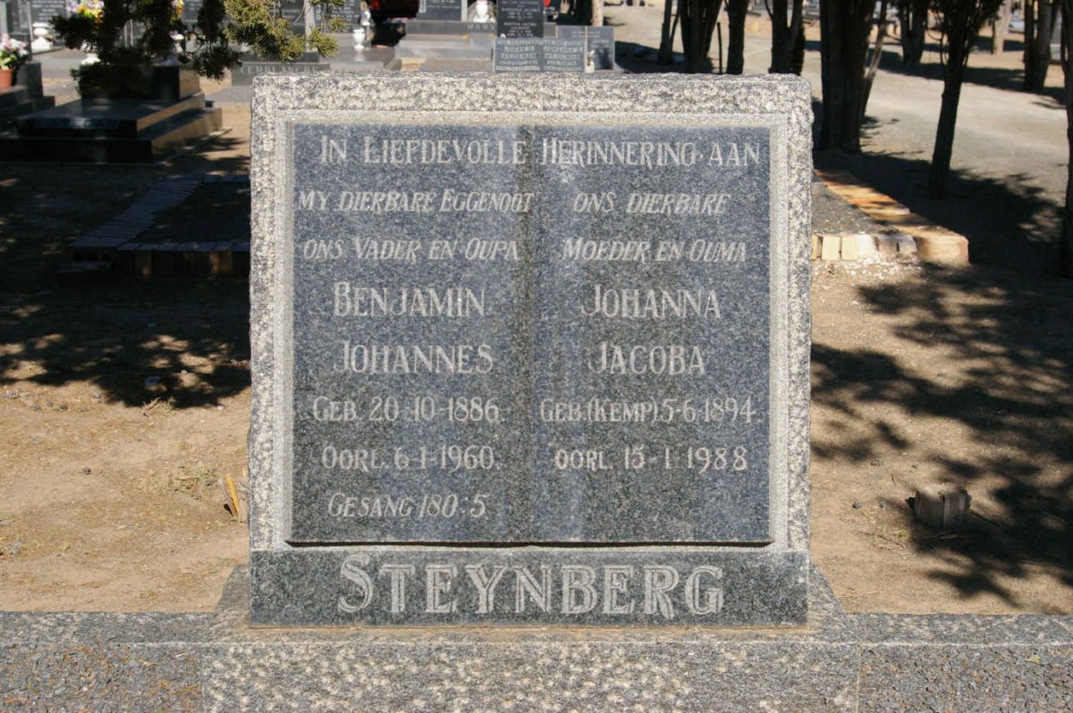 STEYNBERG Benjamin Johannes 1886-1960 &amp; Johanna Jacoba KEMP 1894-1988