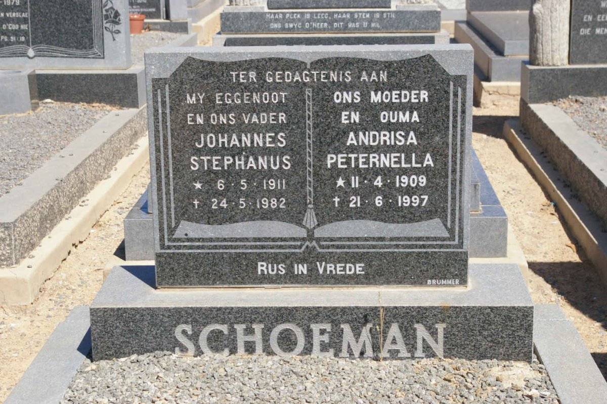 SCHOEMAN Johannes Stephanus 1911-1982 &amp; Andrissa Peternella 1909-1997