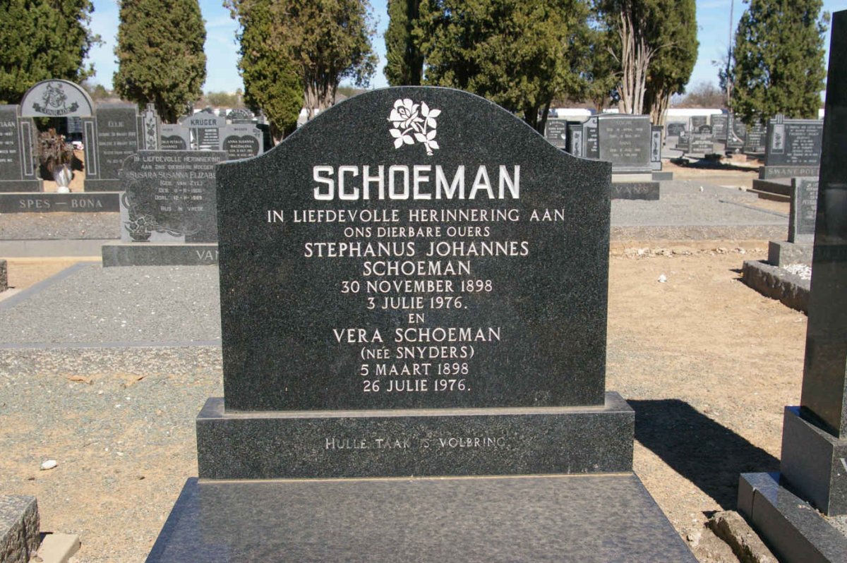 SCHOEMAN Stephanus Johannes 1898-1976 &amp; Vera SNYDERS 1898-1976