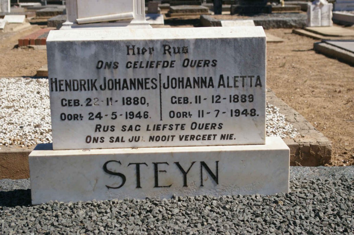 STEYN Hendrik Johannes 1880-1946 &amp; Johanna Aletta 1889-1948