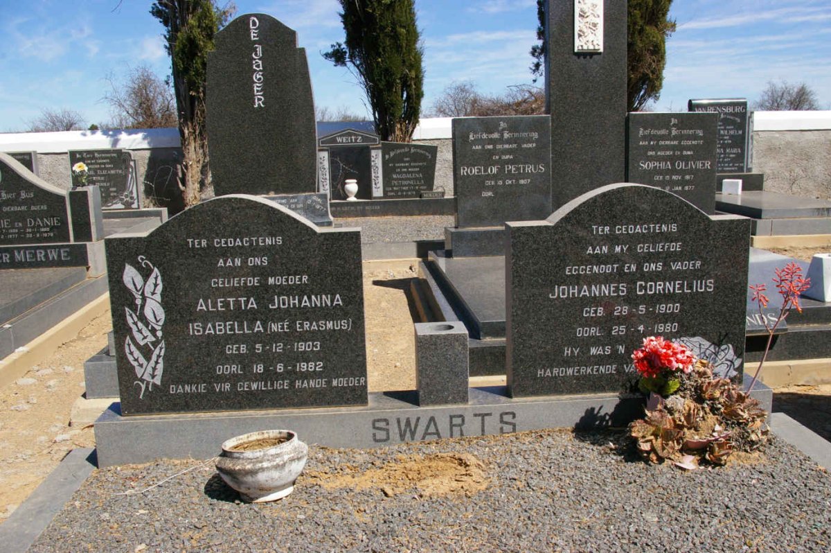 SWARTS Johannes Cornelius 1900-1980 &amp; Aletta Johanna Isabella ERASMUS 1903-1982