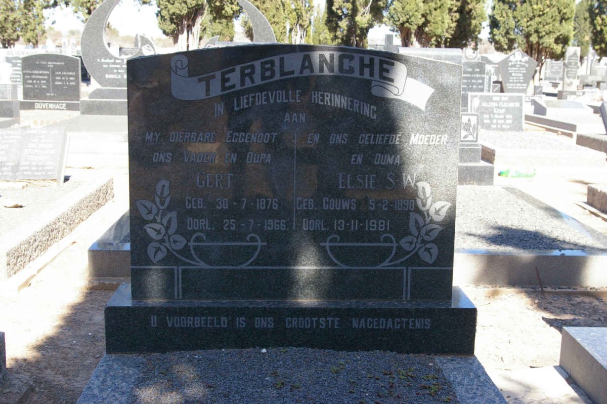 TERBLANCHE Gert 1876-1966 &amp; Elsie S.W. GOUWS 1890-1981
