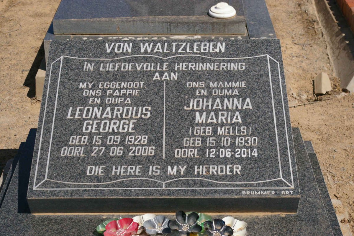 WALTZLEBEN Leonardus George, von 1928-2006 &amp; Johanna Maria MELLS 1930-2014