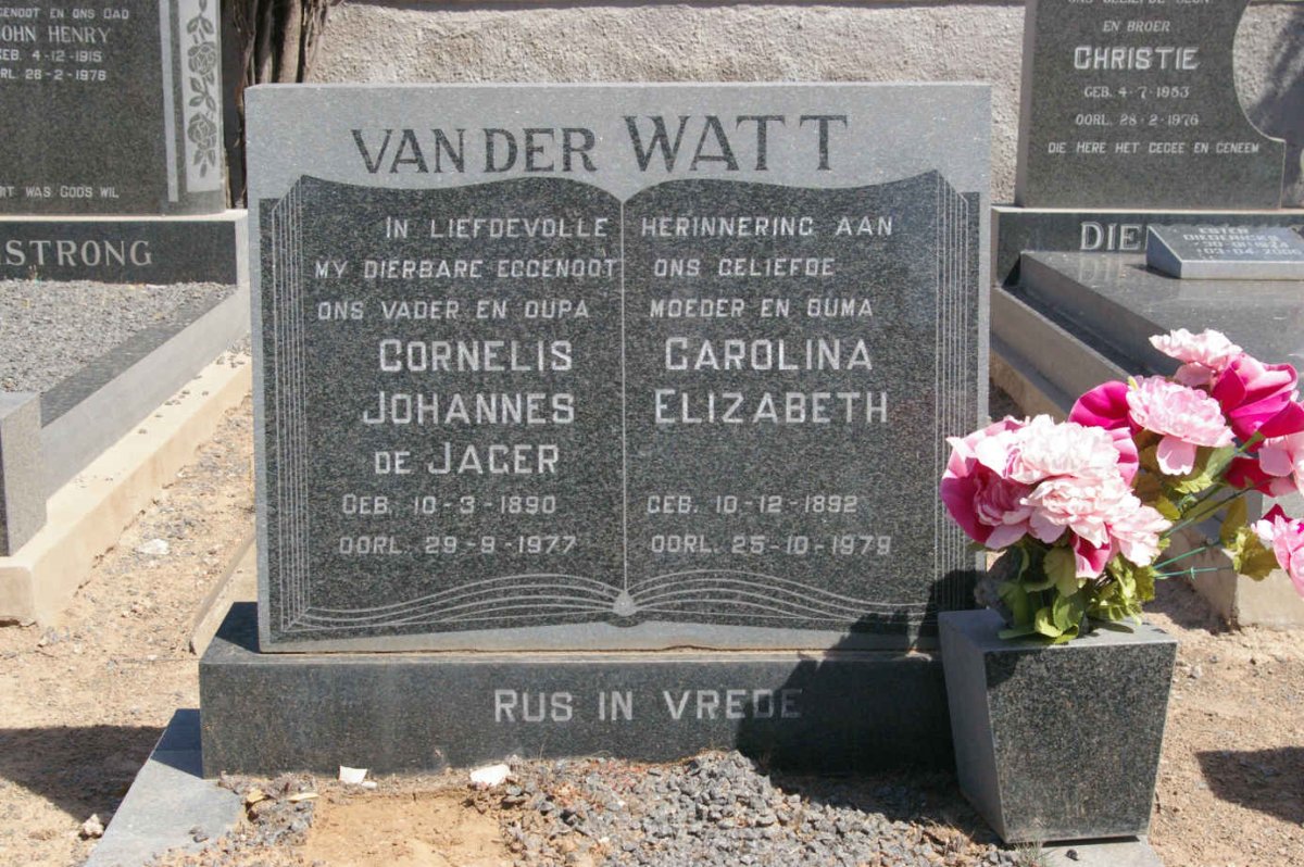 WATT Cornelis Johannes de Jager, van der 1890-1977 &amp; Carolina Elizabeth 1892-1979