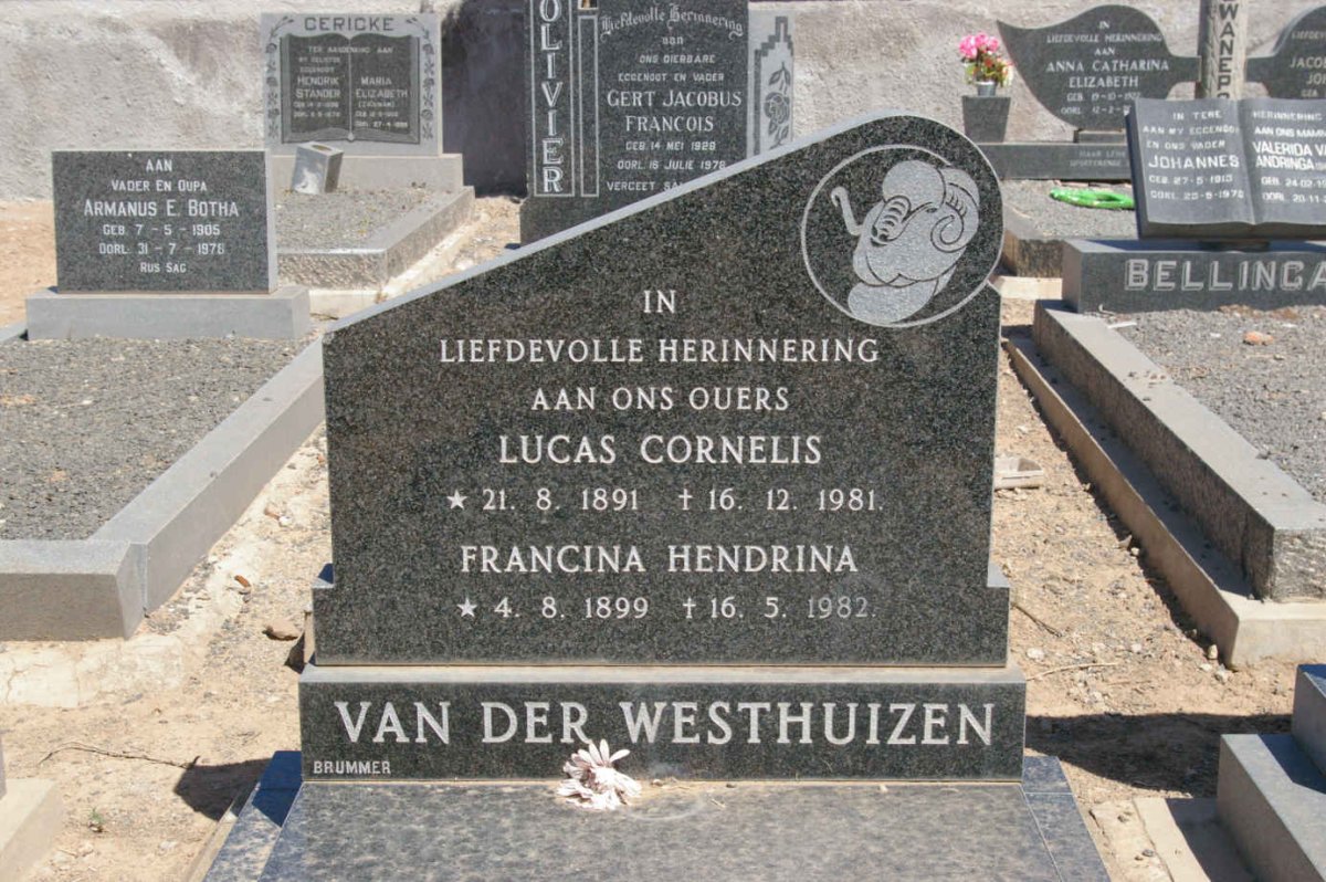 WESTHUIZEN Lucas Cornelis, van der 1891-1981 &amp; Francina Hendrina 1899-1982