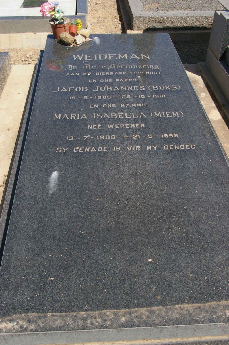 WEIDEMAN Jacob Johannes 1903-1981 &amp; Maria Isabella WEPENER 1908-1998