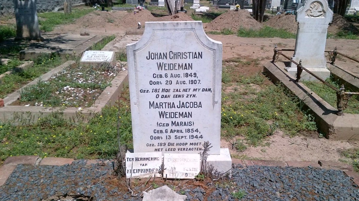 WEIDEMAN Johan Christian 1849-1907 &amp; Martha Jacoba MARAIS 1854-1944
