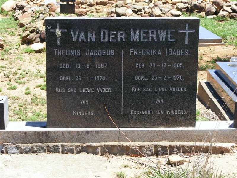 MERWE Theunis Jacobus, van der 1897-1974 &amp; Fredrika 1905-1970