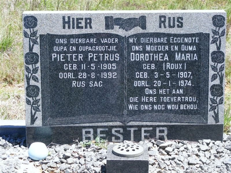 BESTER Pieter Petrus 1905-1992 &amp; Dorothea Maria ROUX 1907-1974