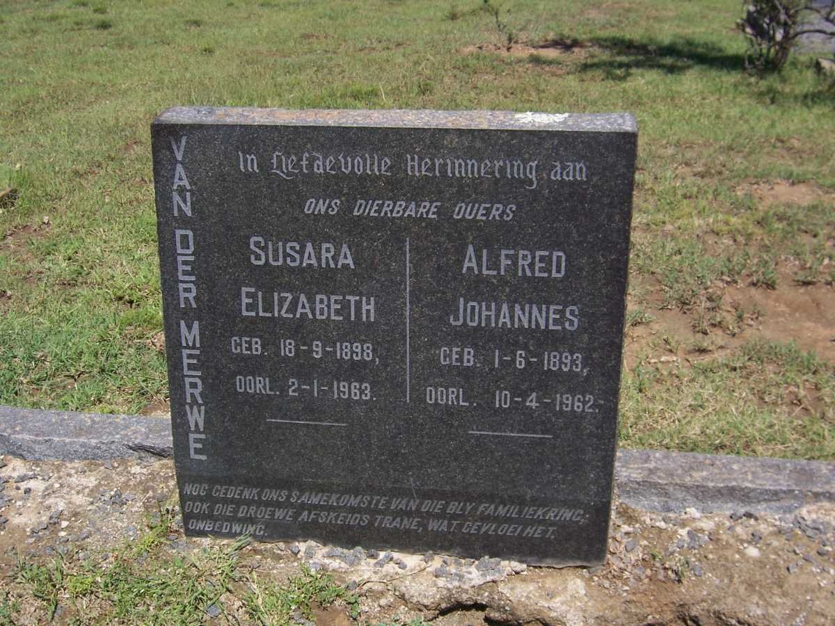 MERWE Alfred Johannes, van der 1893-1962 &amp; Susara Elizabeth 1898-1963