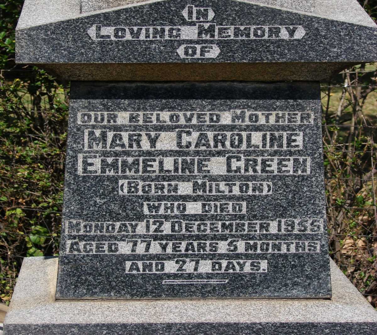 GREEN Mary Caroline Emmeline nee MILTON -1955