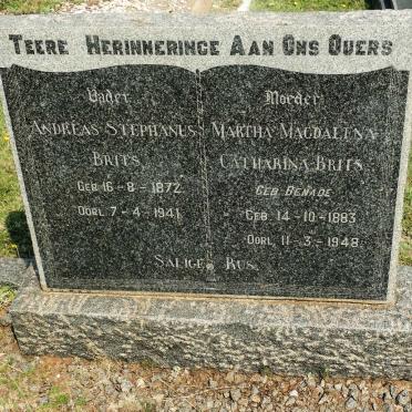 BRITS Andreas Stephanus 1872-1941 &amp; Martha Magdalena Catharina BENADE 1883-1948