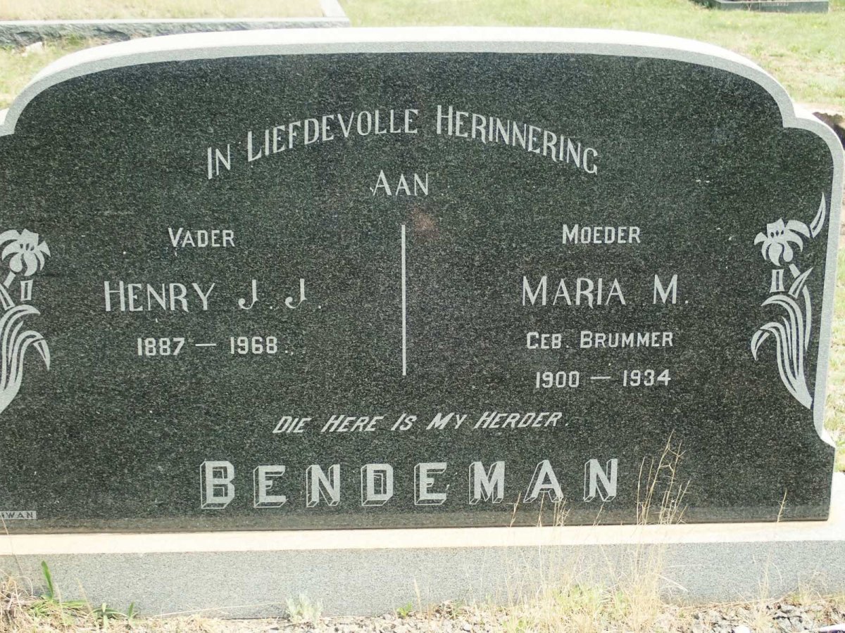 BENDEMAN Henry J.J. 1887-1968 &amp; Maria M. BRUMMER 1900-1934