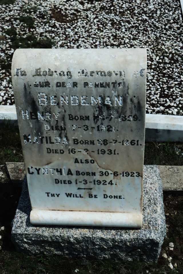 BENDEMAN Henry 1859-1921 &amp; Matilda 1861-1931 :: BENDEMAN Cynthia 1923-1924