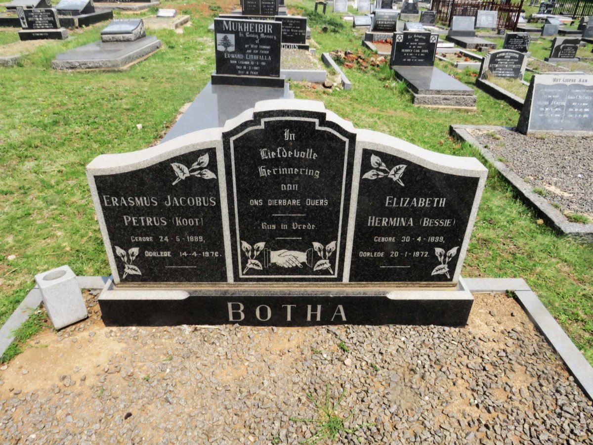 BOTHA Erasmus Jacobus Petrus 1889-1976 &amp; Elizabeth Hermina 1899-1972