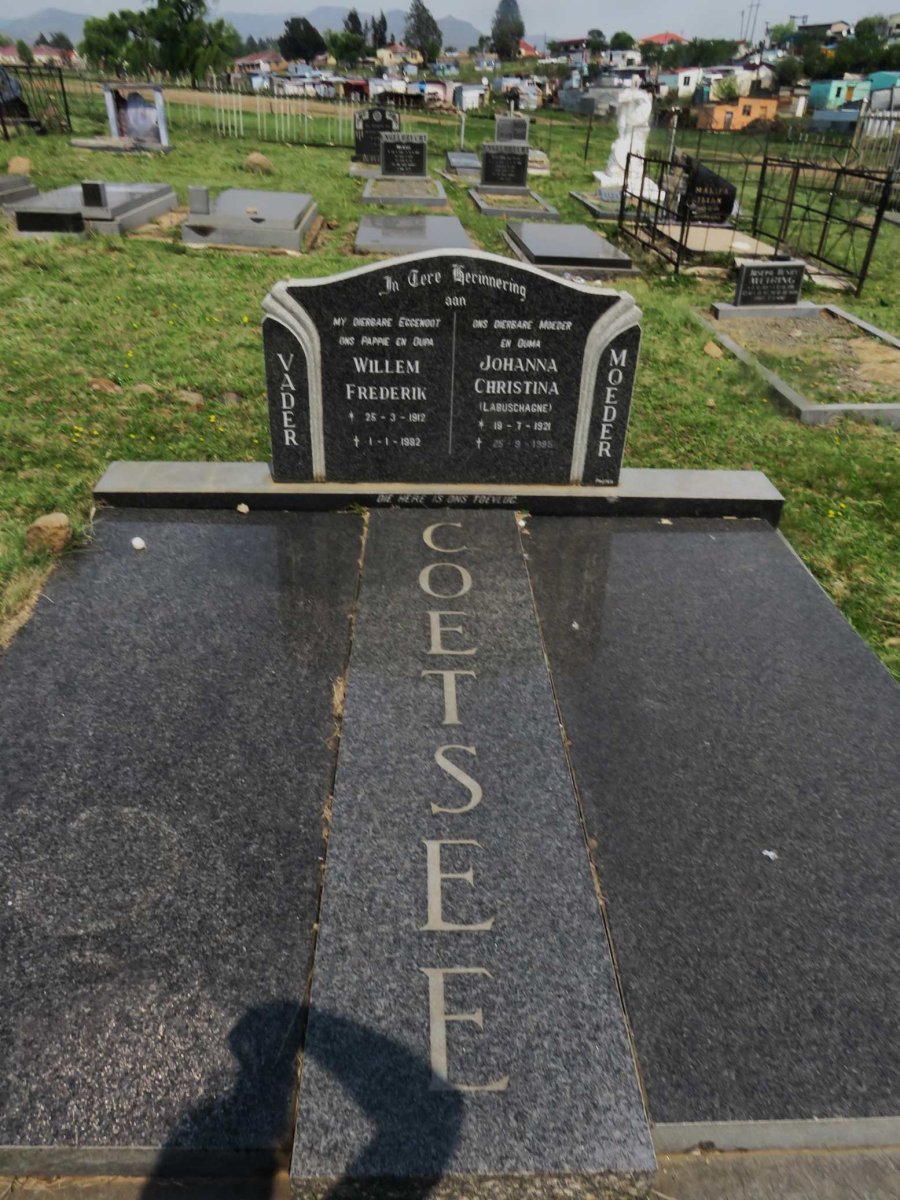 COETSEE Willem Frederik 1912-1982 &amp; Johanna Christina LABUSCHAGNE 1921-1995