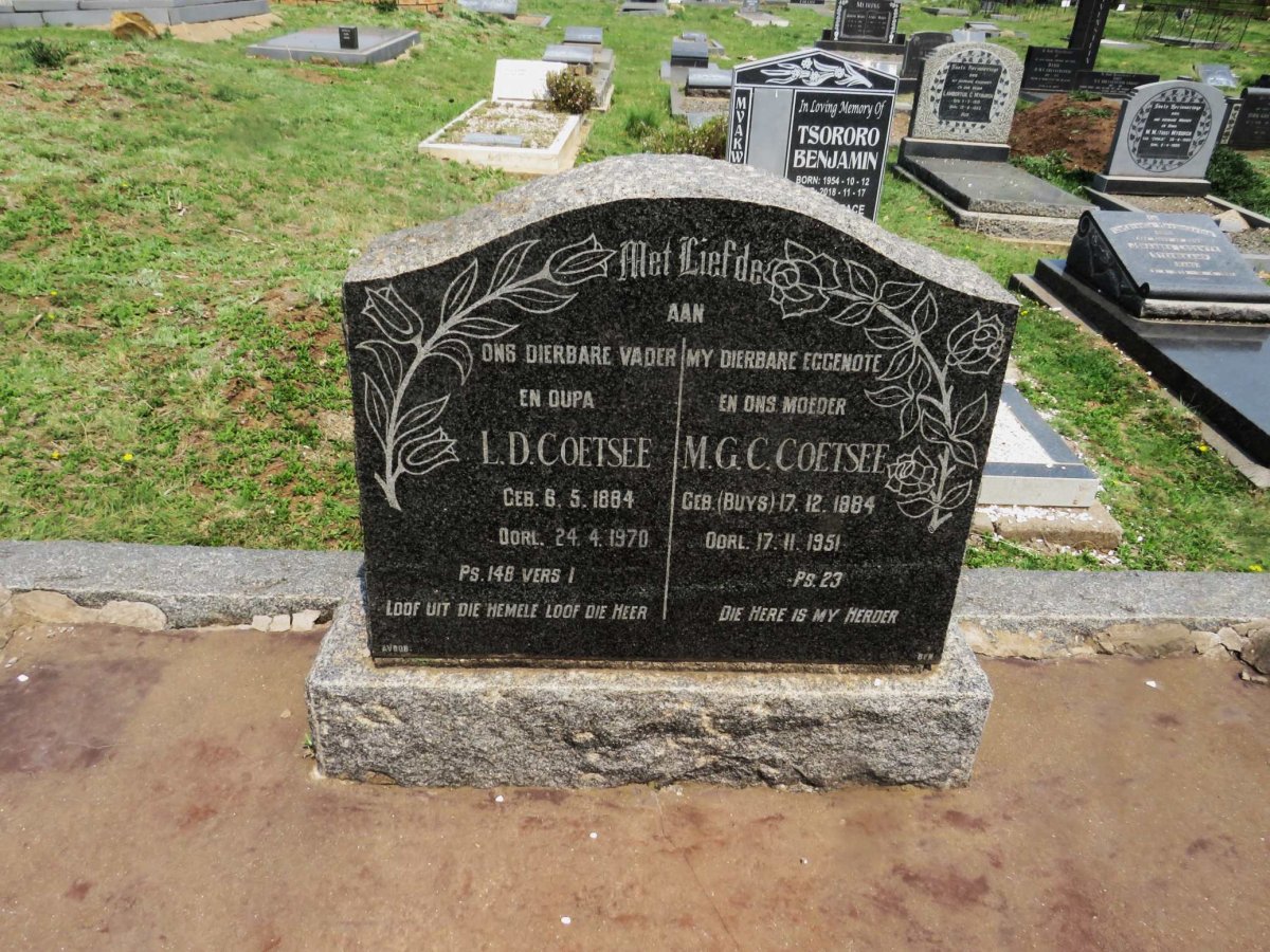 COETSEE L.D. 1884-1970 &amp; M.G.C. BUYS 1884-1951